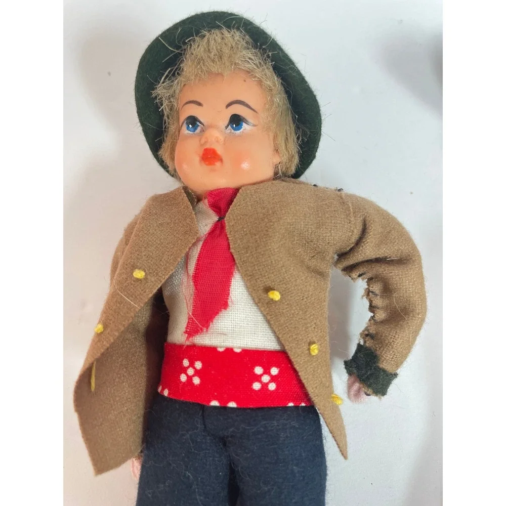 Vintage German Austrian Souvenir Dolls Pair Traditional Alpine Folk Costume Set‎